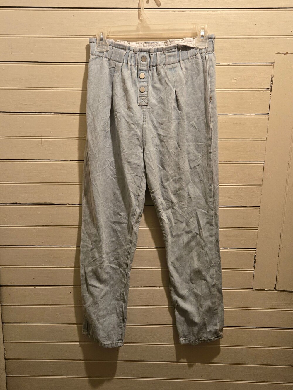 SHEIN Jeans Kids 11-12Y Light Wash Elastic Waist Button Front Tapered Leg Denim